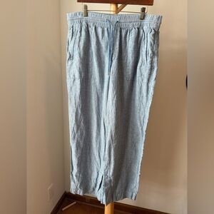 Athleta Retreat Wide Leg Linen Pants Size 14 Blue Chambray Elastic Waist